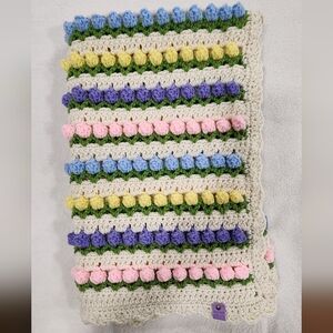 Colorful Crochet Blanket with Floral Patterns